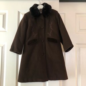 Jacadi Classic Wool Coat with Fur Trim